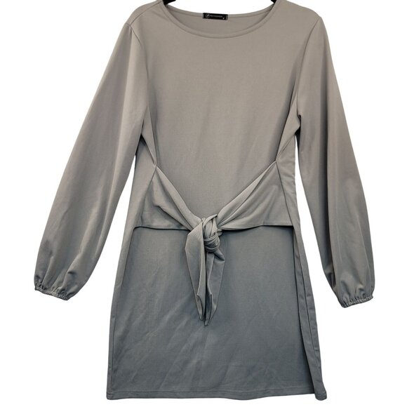 Prettygarden Womens Gray Lantern Sleeve Tie Waist Dress Medium Cocktail Party - Picture 1 of 5